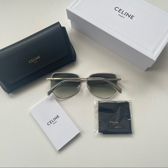 Celine 58mm Geometric Silver & Grey Sunglasses New W/ Box, Case & Cleaning Cloth - Picture 11 of 16
